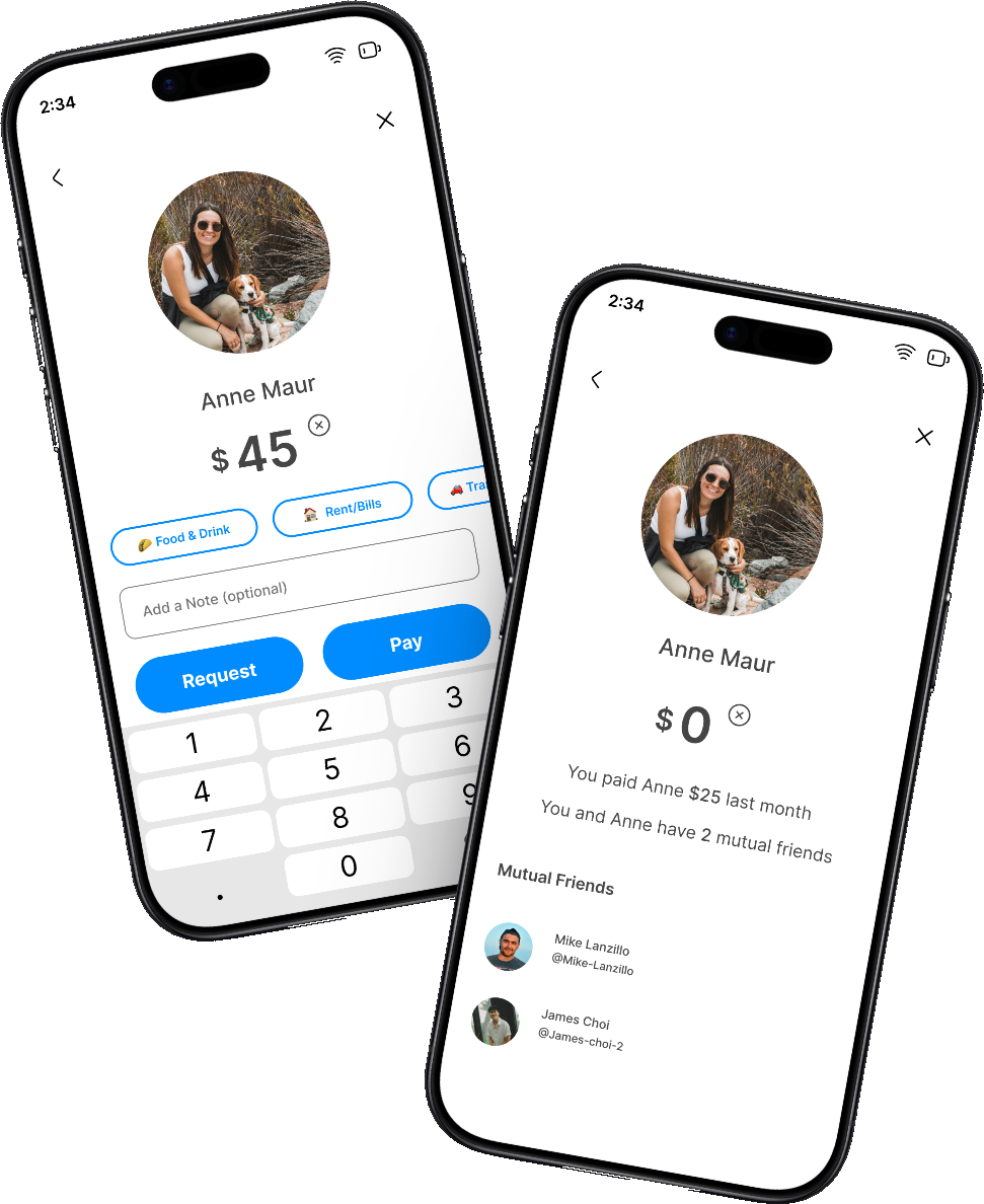 Venmo recipient-confirmation flow shown on iPhone